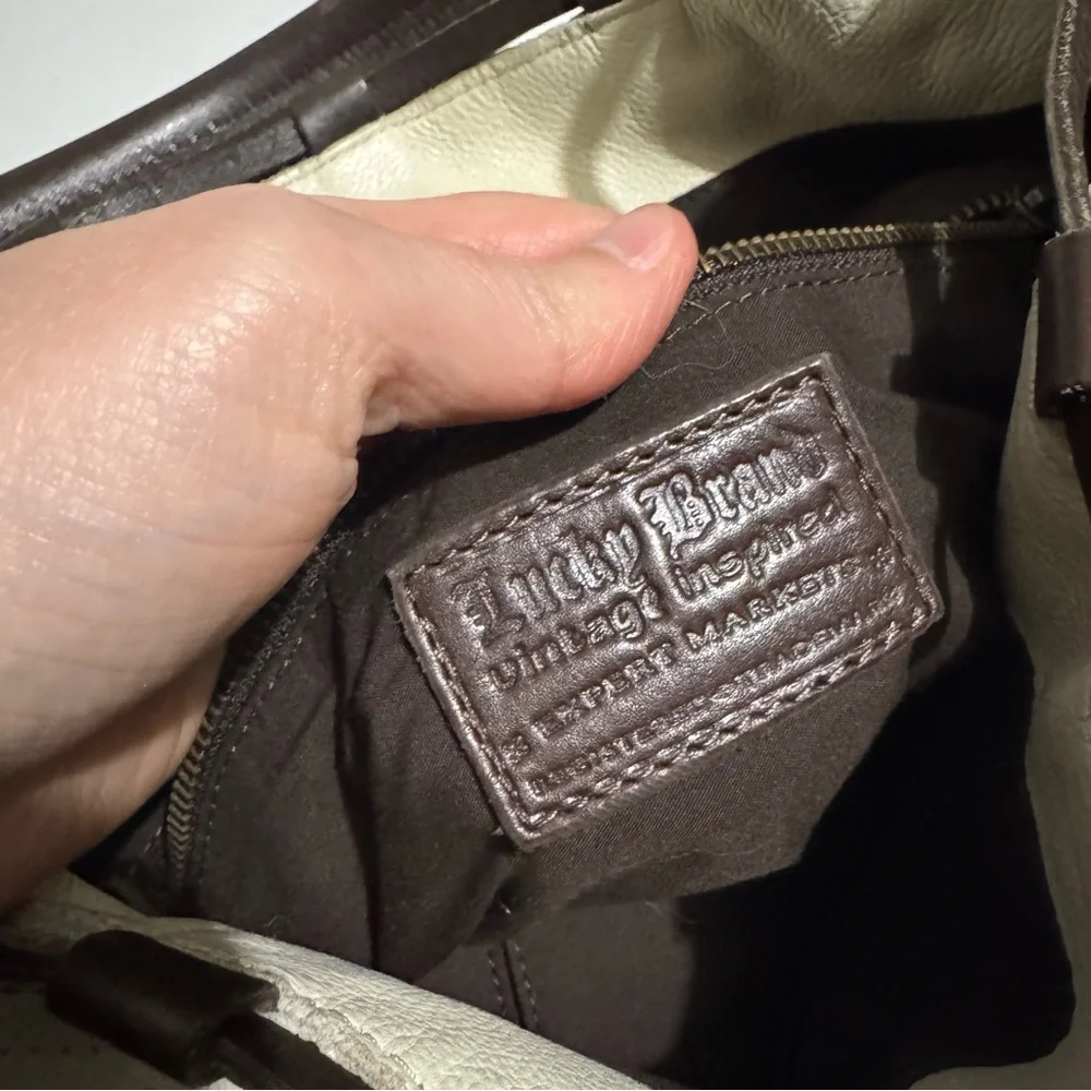 Lucky Brand‎ Cream Brown Leather Large Slouch Shoulder Bag Tote Western Boho